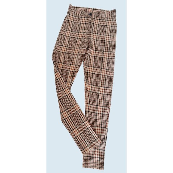 FREE PEOPLE Carnaby Retro Tan Plaid Hi Rise Slim Fit Pants Size 2 - Picture 2 of 8